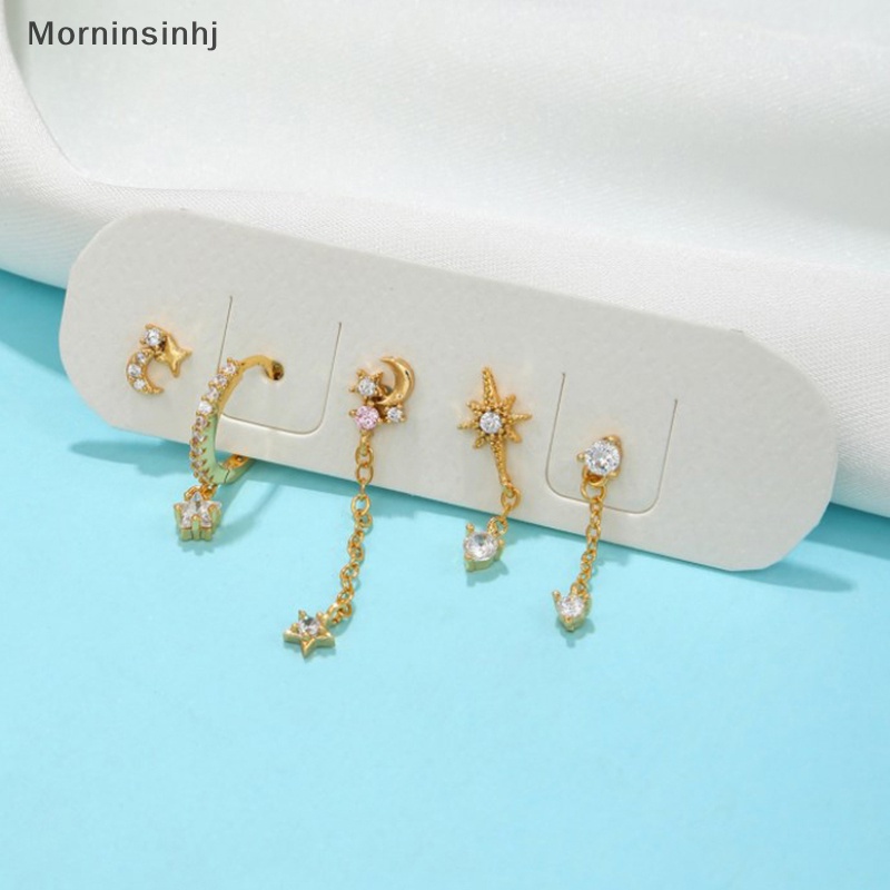 Mornin Set Anting Berlapis Emas Untuk Wanita Fashion Indah Zirkon Telinga Stud Rantai Drop Earrings2023 Perhiasan id