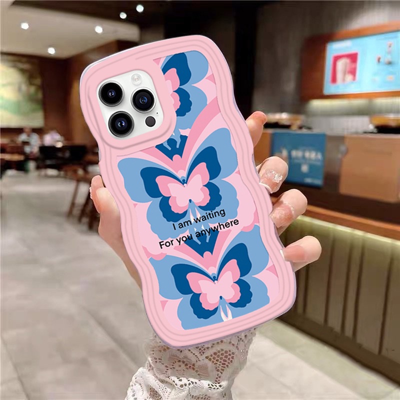 Soft Case VIVO Y02 Y16 V25E V27E Y22S Y35 Y01 Y21T Y21S Y33S Y12 Y15 Y17 Y11 Y12S Y12A Y15S Y15A Y20S Y91C Y19 Y30 Y50 Sarung Telepon TPU Tepi Gelombang Kupu-Kupu Warna-Warni