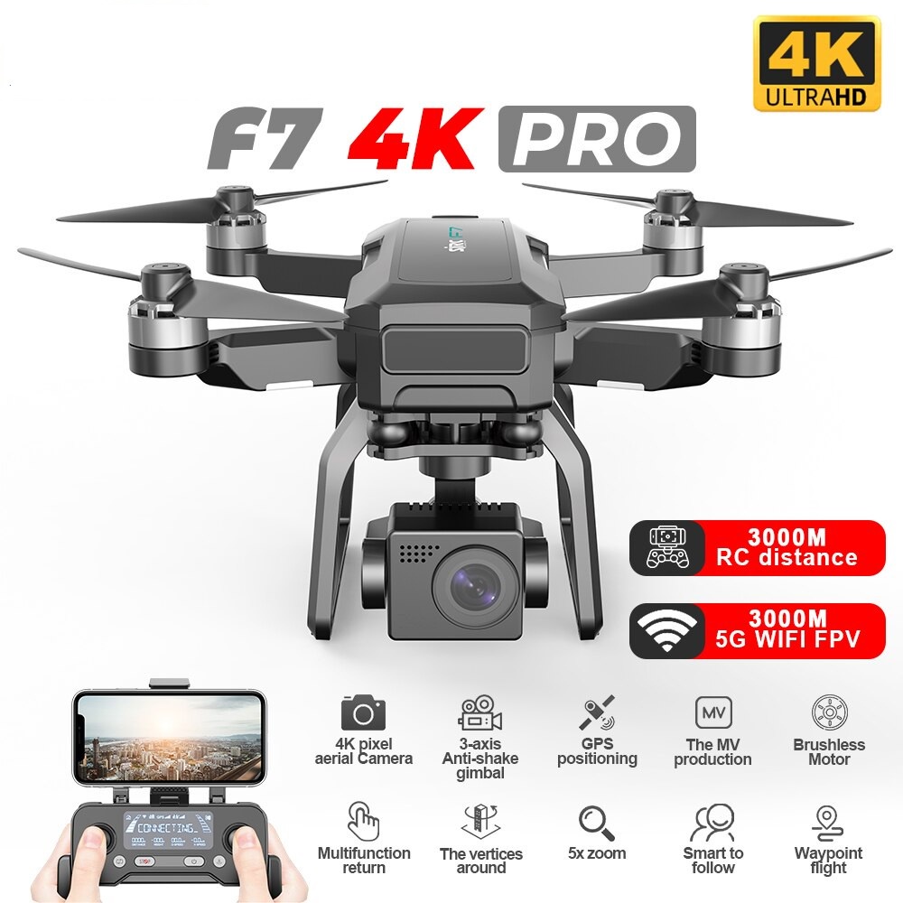 AKN88 - SJRC F7 4K PRO Drone GPS 5G WiFi 3 Axis Gimbal EIS Camera- 2 Battery