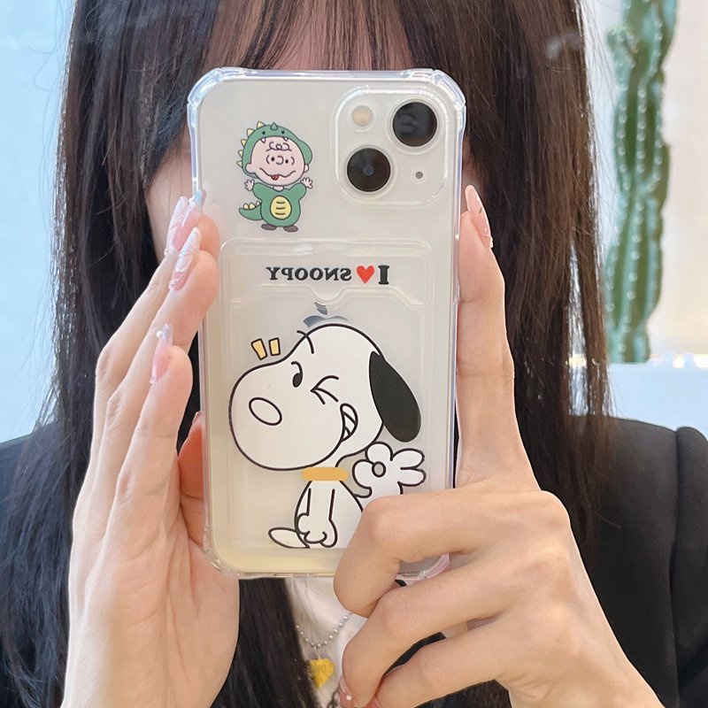 Card Case Cute OK Snoopy Soft Case HP iP iPhone 14 13 12 11 Pro X XS XR Max 7 8 + Plus FTD Casing Apple