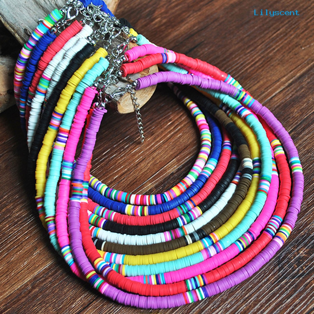 [LS]Kalung Wanita Manik-Manik Warna-Warni Bohemian Polymer Clay Stackable Tahan Lama Kalung Kerah Untuk Pesta