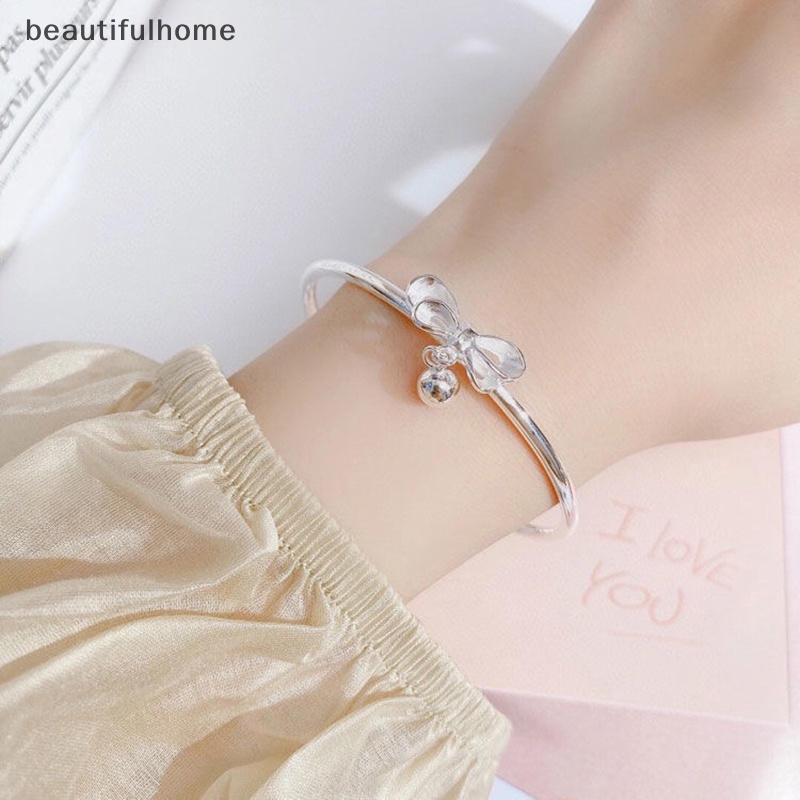 {beautifulhome} Perak Busur Lonceng Wanita Elegan Bangle Perhiasan Rumbai Ikatan Simpul Lonceng Pesona Gelang Bangle Lucu Aksesoris Perhiasan Pesta Pernikahan Hadiah.