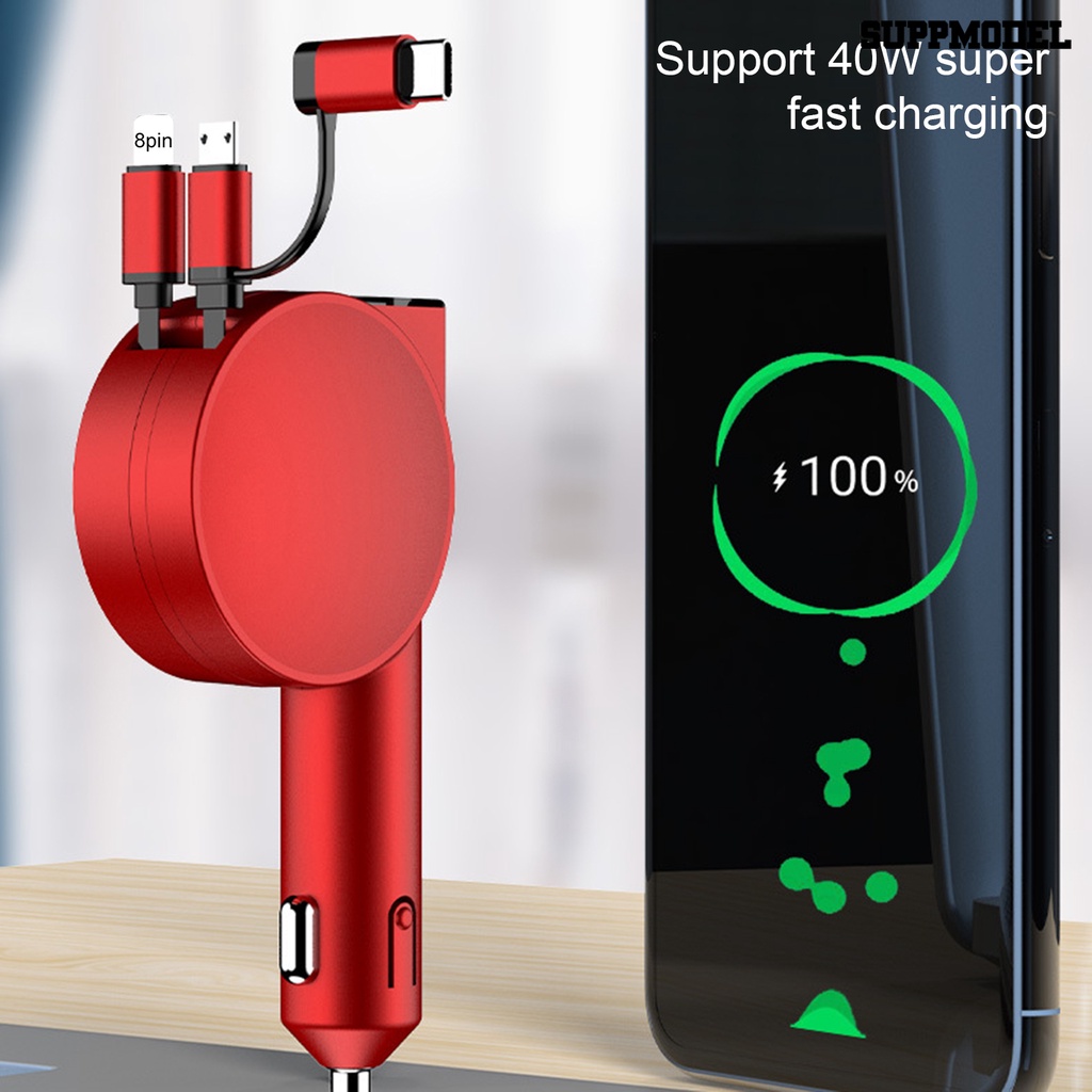 [SM]60W Charger Mobil 3-in-1 Ditarik Pengisian Cepat 3port Output Mobil USB Soket Aksesoris Ponsel