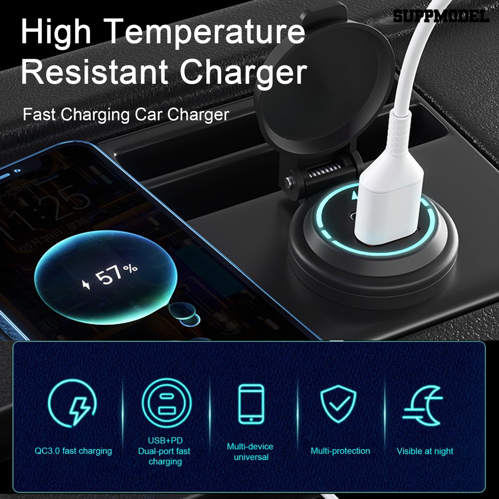 [SM]QC3.0 Charger USB Motor Mobil Dengan Port A+C Penutup Pegas Tahan Air Pengisian Cepat Charger Handphone Supply