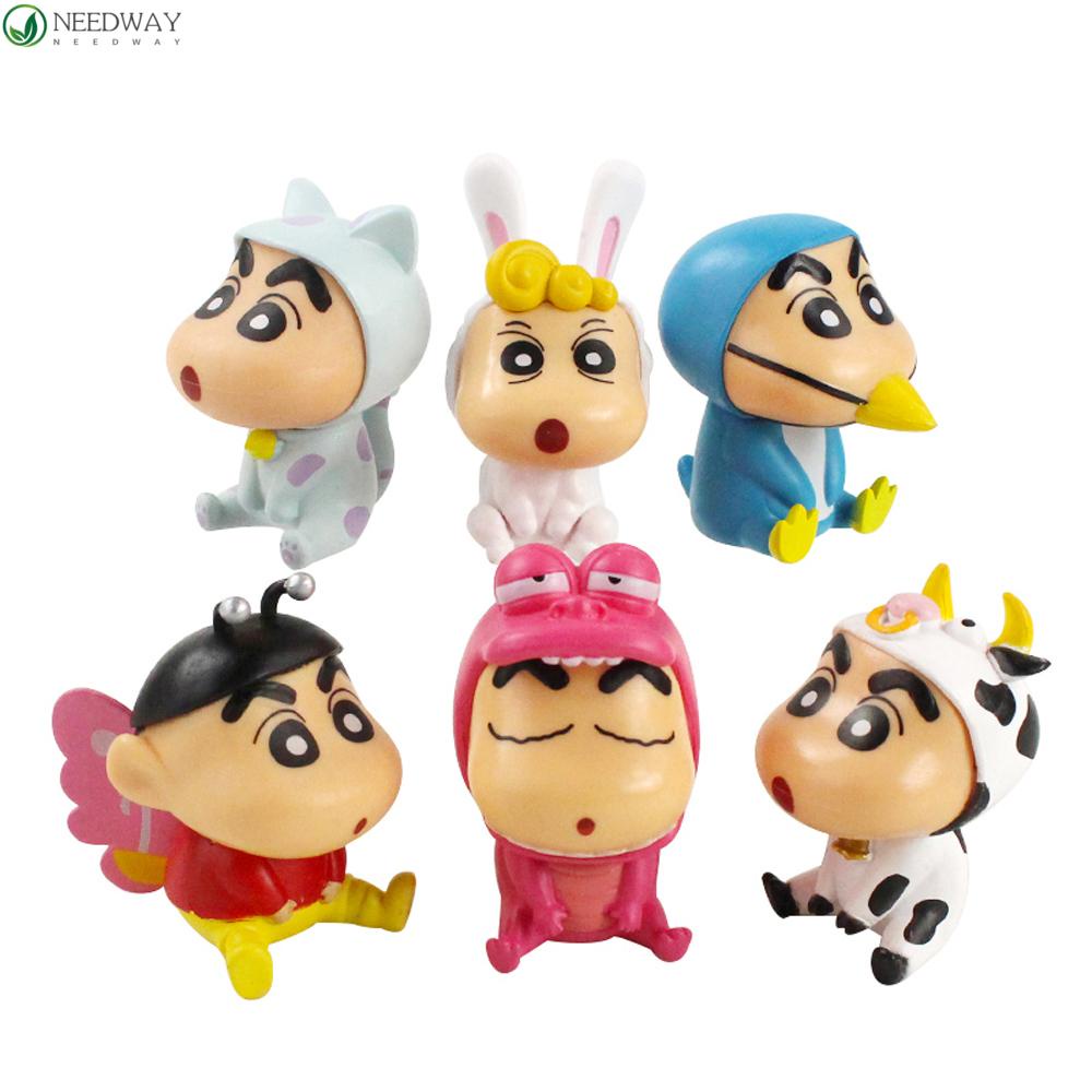 Needway Crayon Shin-Chan Rabbit 6pcs Model Mainan Cosplay Hewan Shinnosuke