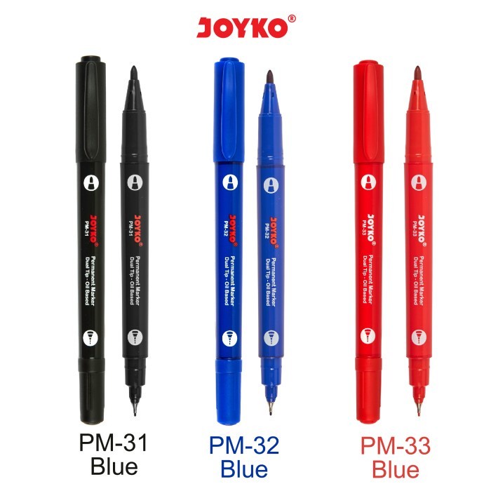 

[ PER PACK ] Permanent Marker Spidol Permanen Dual Tip Joyko PM-31 - Biru
