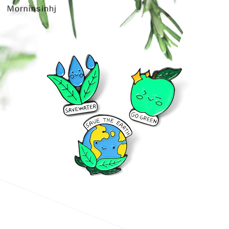 Mornin Save the Earth Enamel Protect Environment Bros Tas Pakaian Lapel Pin Badge id