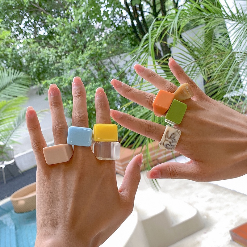 Korea Fashion Vintage Sederhana Resin Tebal Bulat Cincin Baru Untuk Wanita Gadis Aksesoris Perhiasan Boho