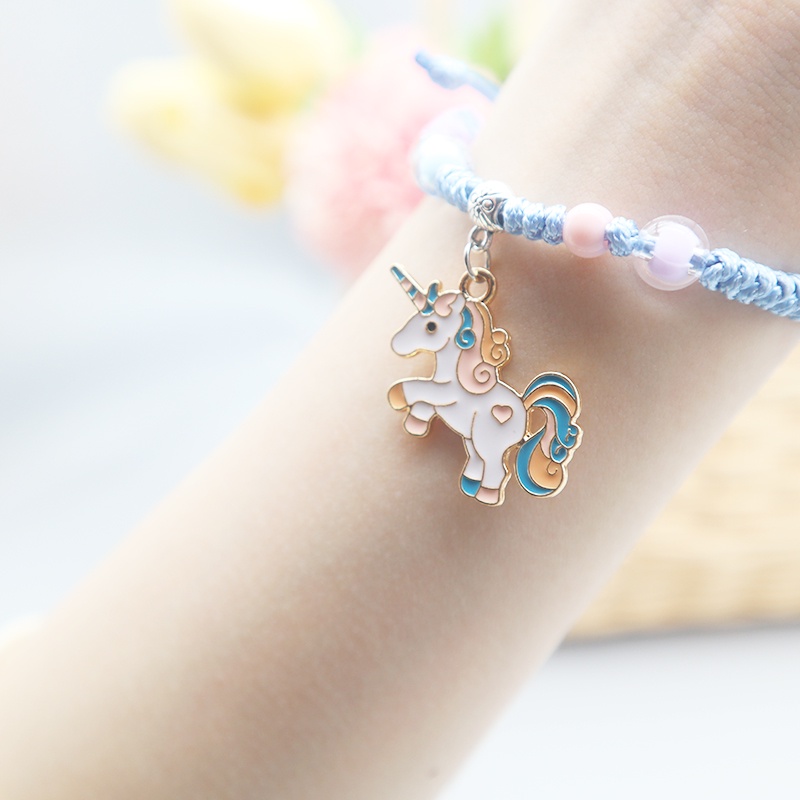 1 Pcs Gadis Dikepang Tali Gelang Unicorn Pony Liontin Wanita Gelang Kerajinan Hadiah Ulang Tahun Aksesoris Fashion.