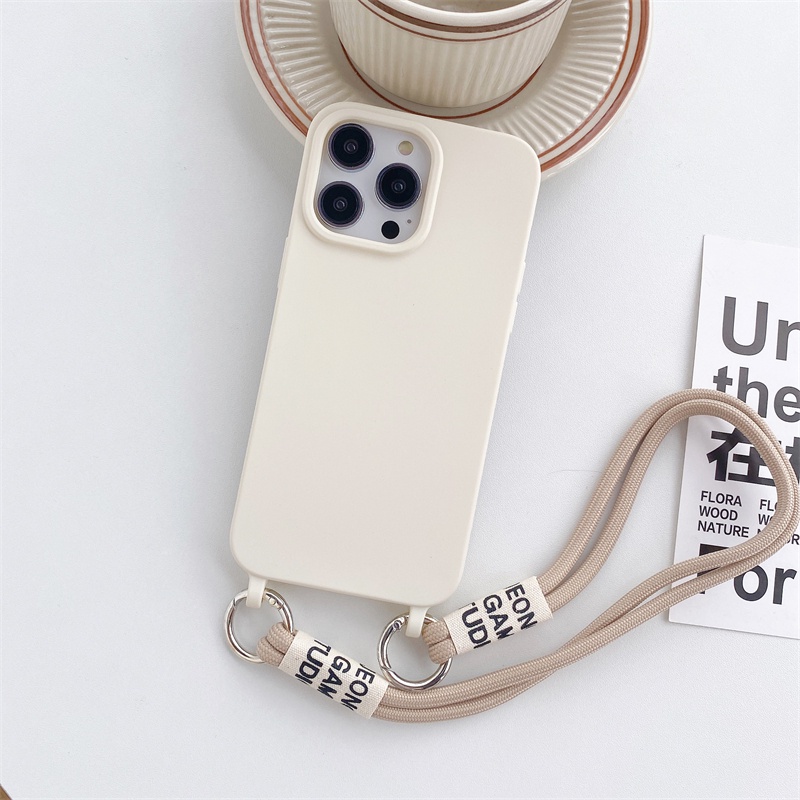 IPHONE Silikon Terintegrasi Anti Rontok Lanyard Cover Cocok Untuk Iphone14 13 12 11 Pro X XS Max XR 78 14 Plus Matte Casing Pelindung Tali Diagonal Soft Case