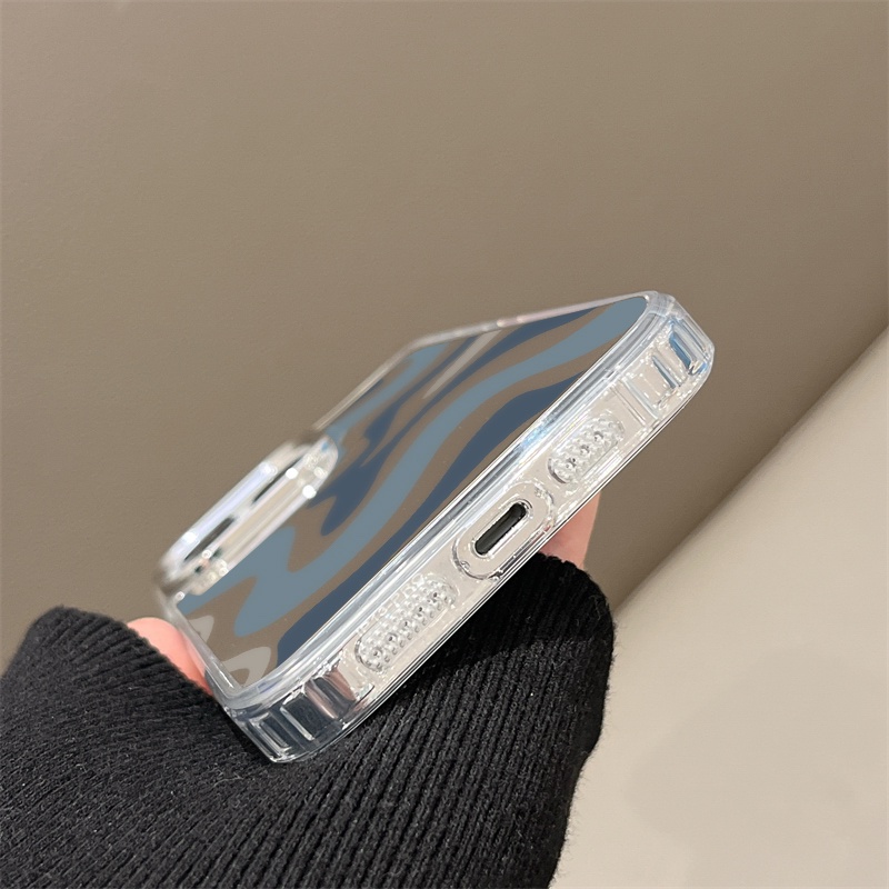 IPHONE Art Abu-Abu Biru Lukisan Cermin Ponsel Case Kompatibel Untuk Iphone11 12 13 14 12Pro 13Pro 14Pro Pro Max XR X XS Max Electroplating Tombol Perlindungan Mirror Cover