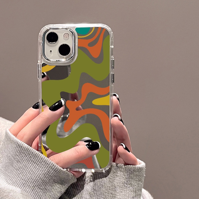 IPHONE Art Lukisan Cermin Ponsel Case Kompatibel Untuk Iphone11 12 13 14 12Pro 13Pro 14Pro Pro Max XR X XS Max Electroplating Tombol Perlindungan Mirror Cover