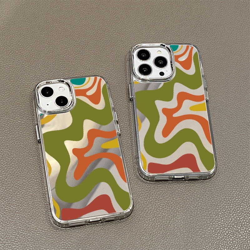 IPHONE Art Lukisan Cermin Ponsel Case Kompatibel Untuk Iphone11 12 13 14 12Pro 13Pro 14Pro Pro Max XR X XS Max Electroplating Tombol Perlindungan Mirror Cover