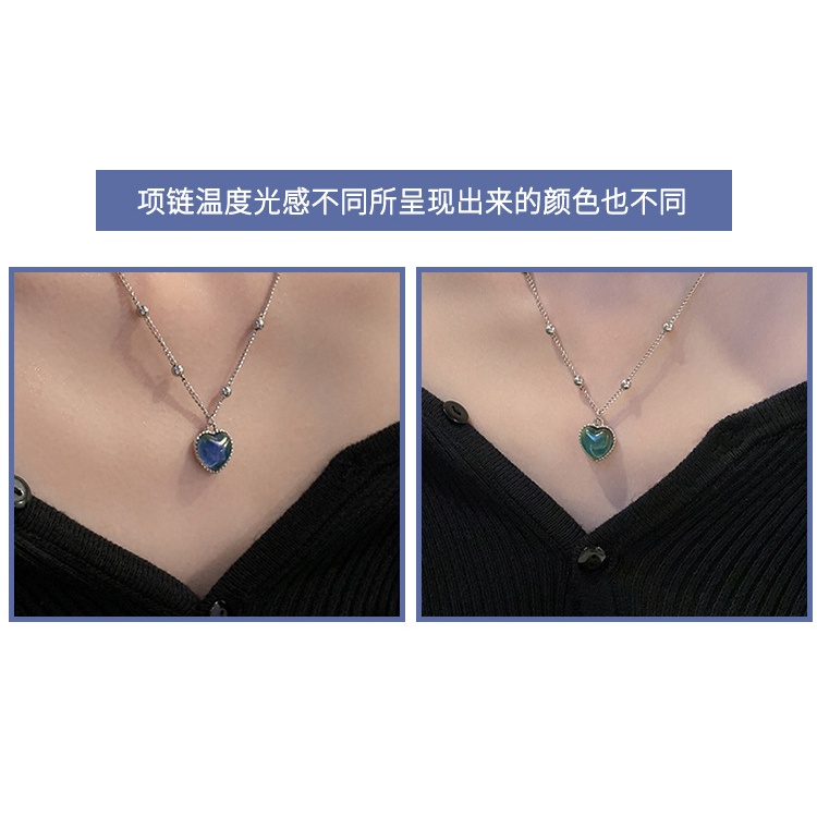 Kalung Cinta Thermochromic Korea Jepang Perempuan Musim Panas High-End Rantai Klavikula Niche Temperamen Lembut Semua-