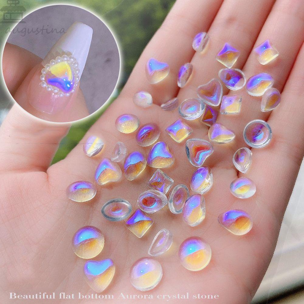 AUGUSTINA Agustinina Nail Art Berlian Flat Bottom Aurora Transparan Kristal Perhiasan DIY Nail Art Alat