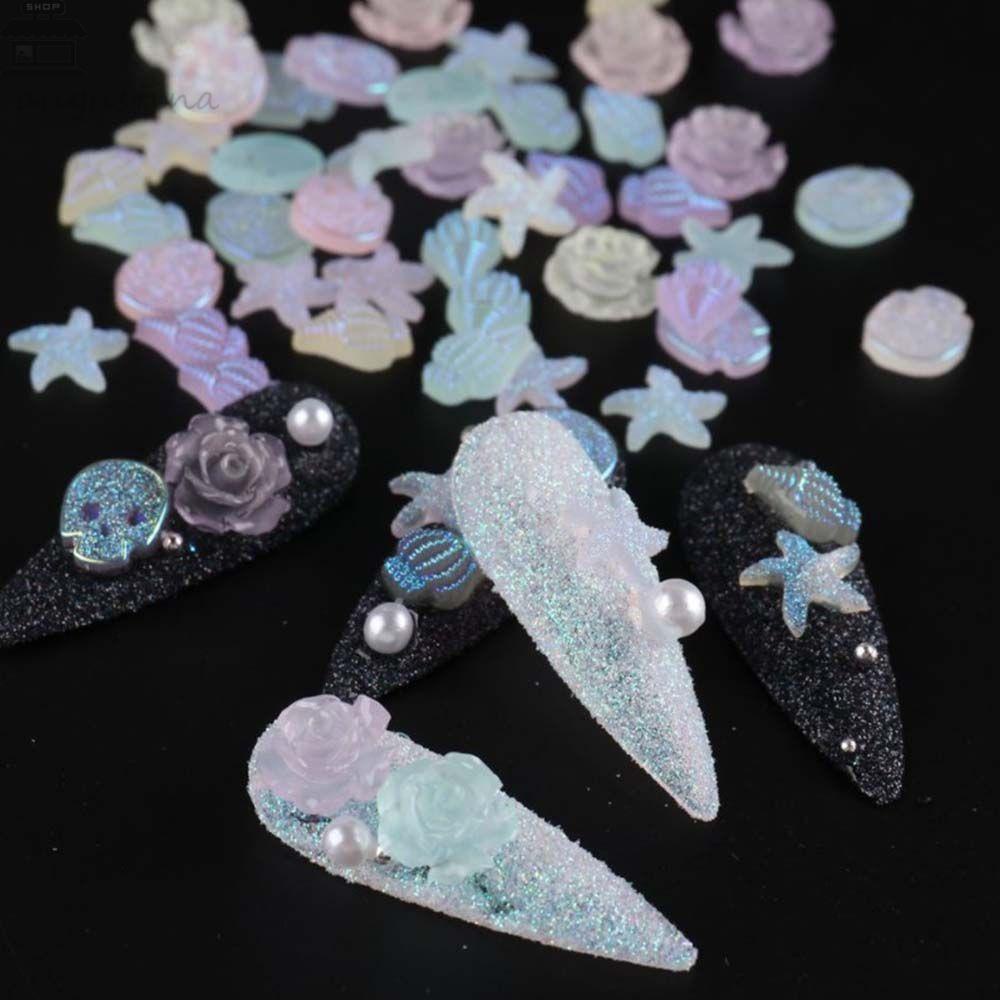 AUGUSTINA Agustina Camellia Kuku Set Perhiasan DIY Resin Manicure Bintang Laut Halloween Neon Kuku Ornamen