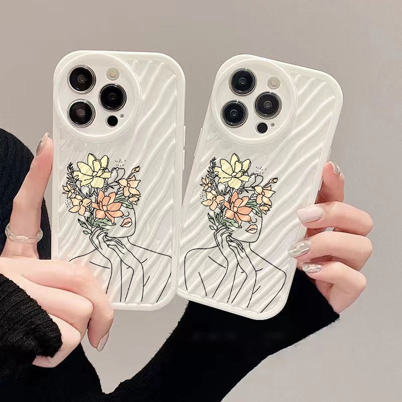 IPHONE Art Flower Girl Water Ripple Phone Case Kompatibel Untuk Iphone11 13 12 14 Pro Max14 Plus XR X XS MAX 7Plus 8Plus 7 8 SE 2020 2022 Sarung Tahan Guncangan