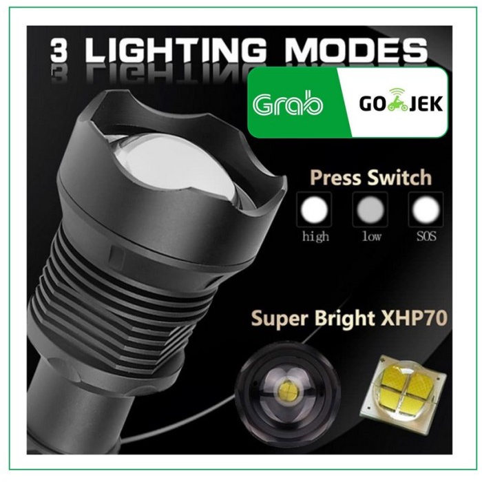 Lampu Senter Zoom 200000lm xhp70.2 LED Super Terang Rechargeable 18650