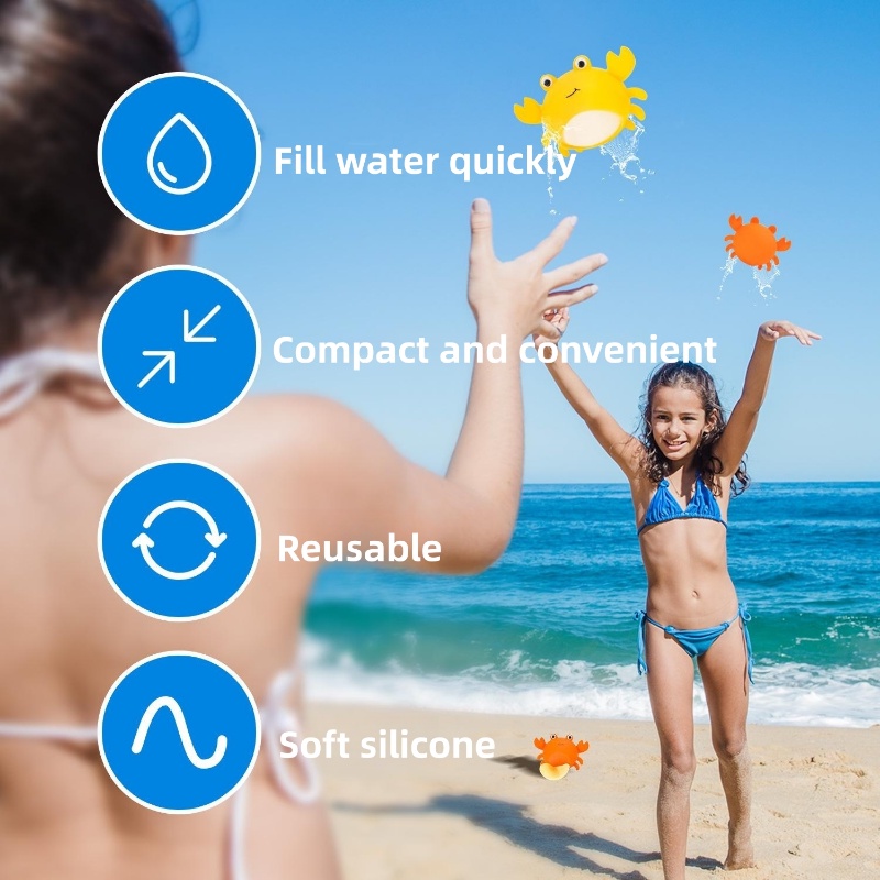 Mainan Bola Percikan Air Silikon Kepiting Kartun Kecil Inovatif Isi Cepat Air Untuk Musim Panas Kolam Renang Pantai Permainan Luar Ruangan