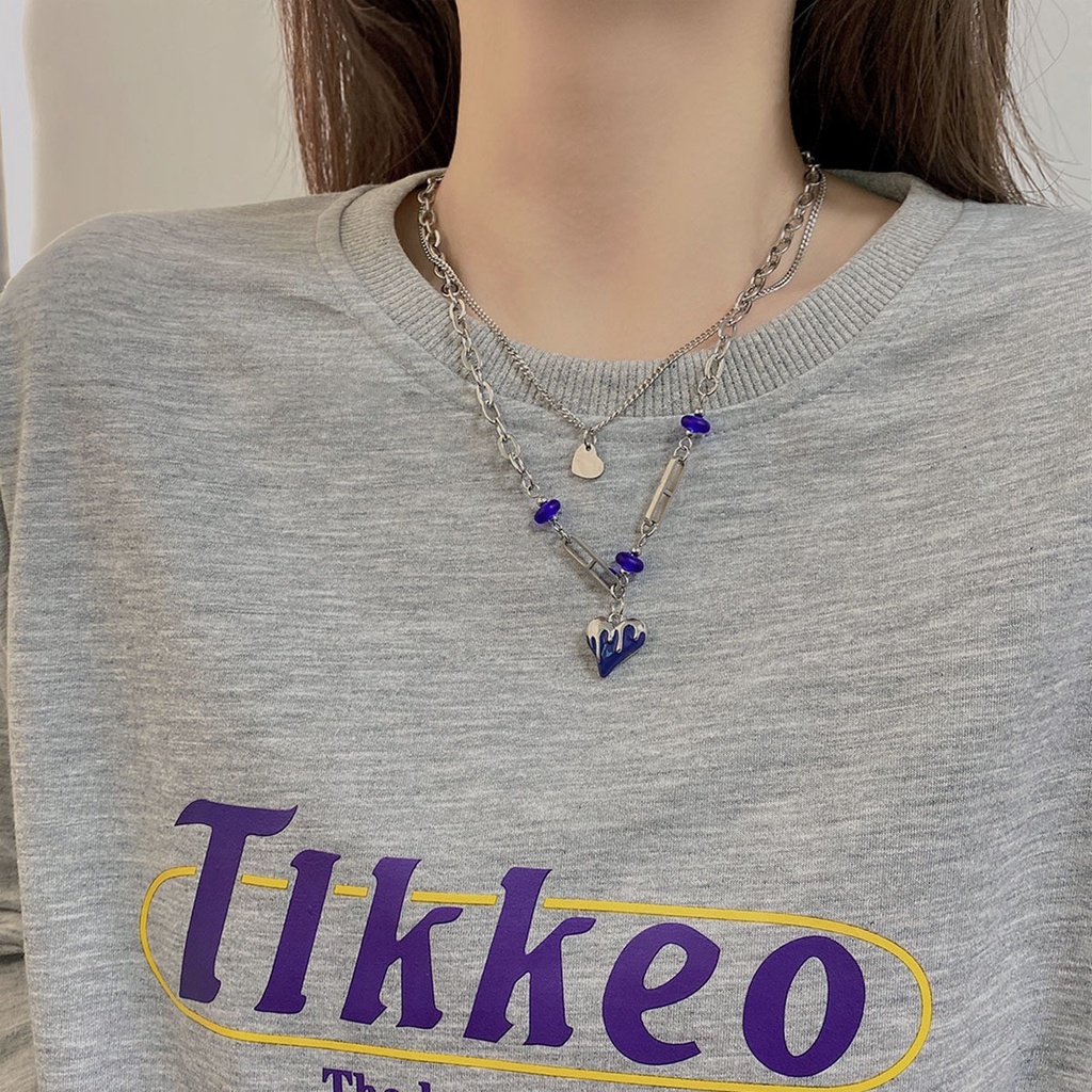 Klein Biru Ganda Lapisan Berlapis Cinta Rantai Klavikula ins Hip Hop Trendi Berkelas Multi Layer Kalung Influencer Sw