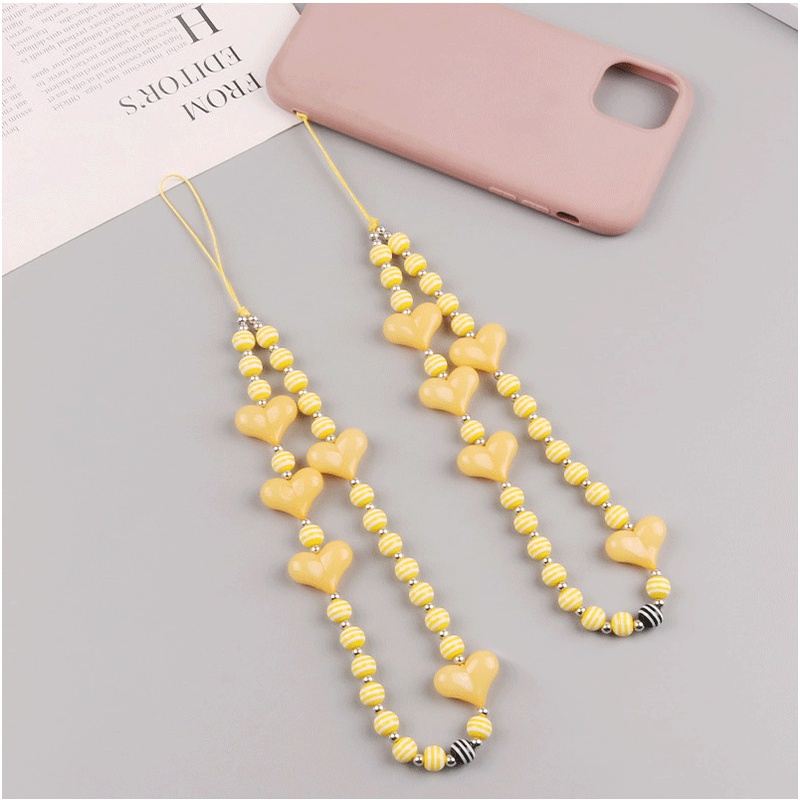 Manik-manik Bulat Bergaris Kuning Handmade Universal Phone Strap Untuk iPhone Untuk Samsung Untuk OPPO Untuk VIVO Untuk Huawei Untuk Redmi Untuk Xiaomi Case DIY Gelang Rantai