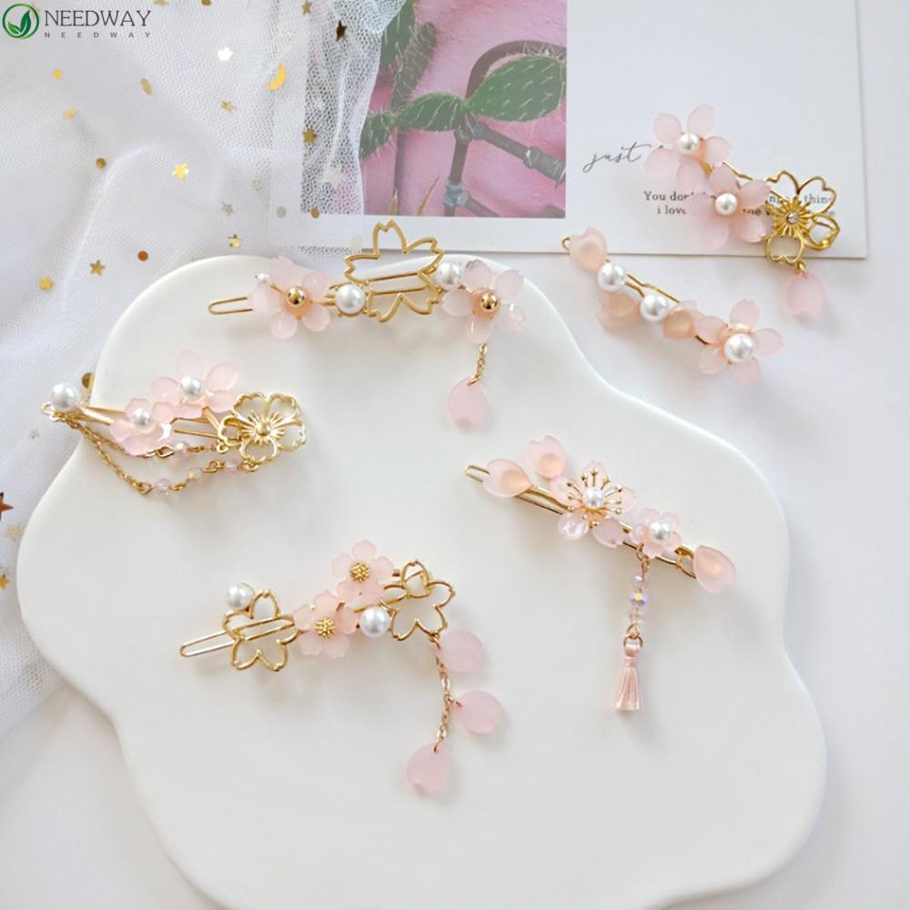 NEEDWAY Hairclips Fashion Jepang Hadiah Untuk Gadis Wanita Bunga Sakura