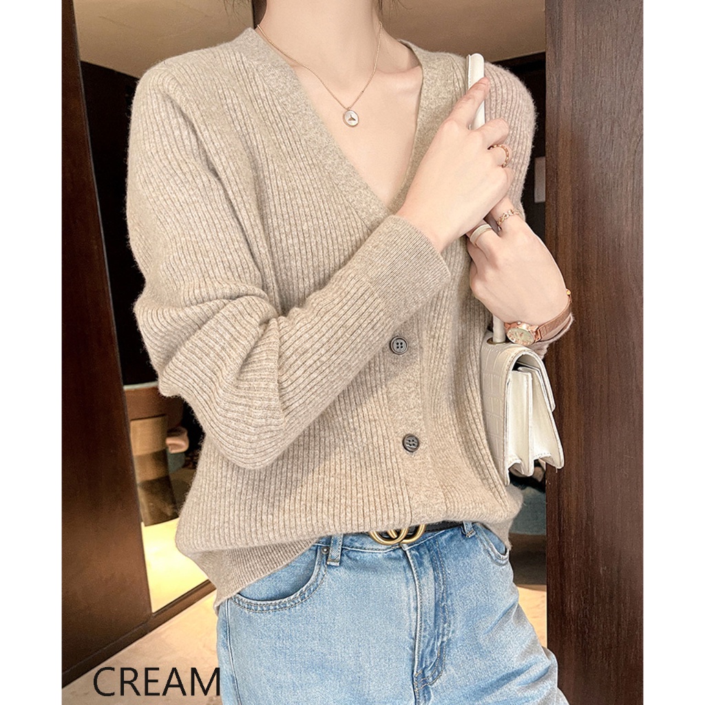 Rib cardigan knit sweater