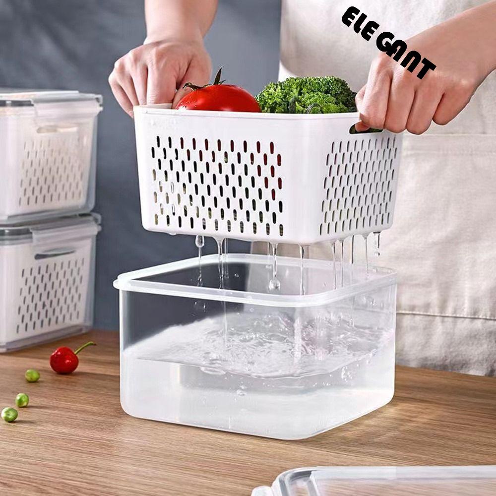 【 ELEGANT 】 Storage Box Portable Plastik Pantry Tempat Sayur Buah Segar Keranjang Makanan Wadah Buah