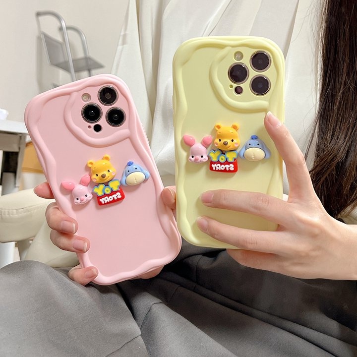 Macaron Yellow Wave Winnie Bear Doll Soft Silicon Case HP iP iPhone 6 6S 7 8 14 + Plus SE 2020 2022 X XS XR 11 12 13 Pro Max Girl Woman Casing