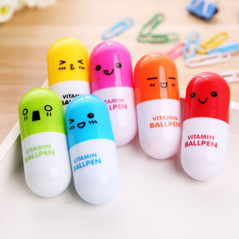 [Harga Grosir] Random 1Pc Lucu Kartun Mendukung Pena Bola Ditarik/Promosi Siswa Pena Alat Tulis/Pena Pil Ditarik/Korea Pena Bolpoin Bentuk Pil Wajah Tersenyum/