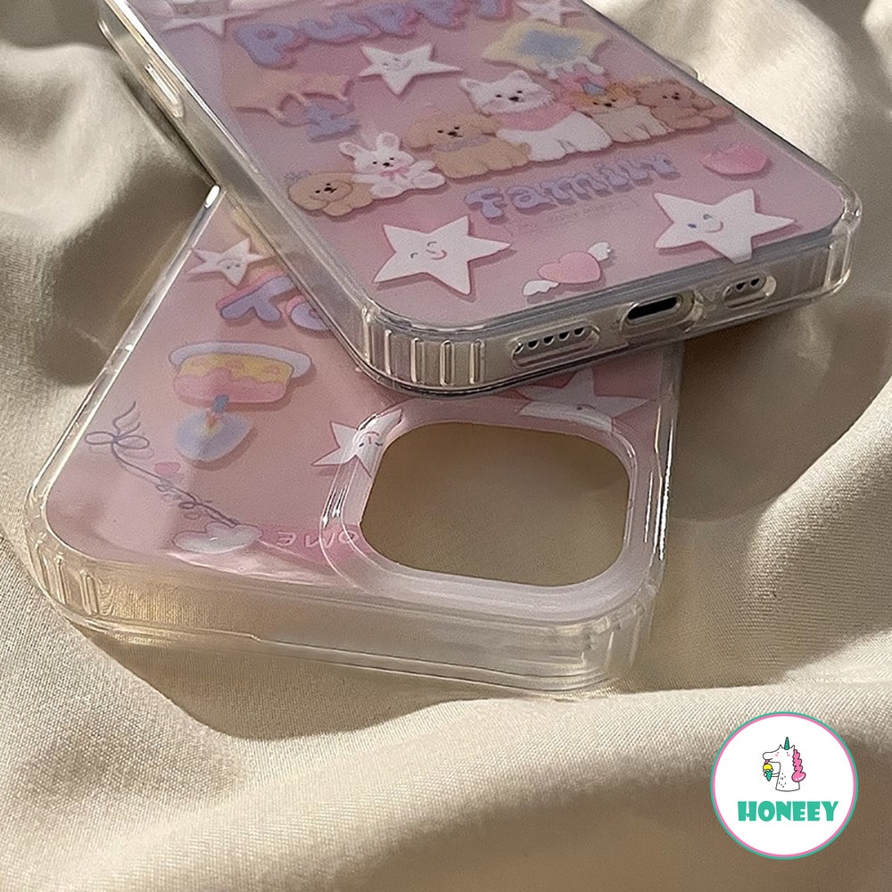 IPHONE Casing Ponsel Pesta Keluarga Binatang Yang Indah Kompatibel Untuk Iphone14 13 12 Pro Max Case Iphone11 Pink Manis Casing Belakang Dengan Rantai Sarung Hp