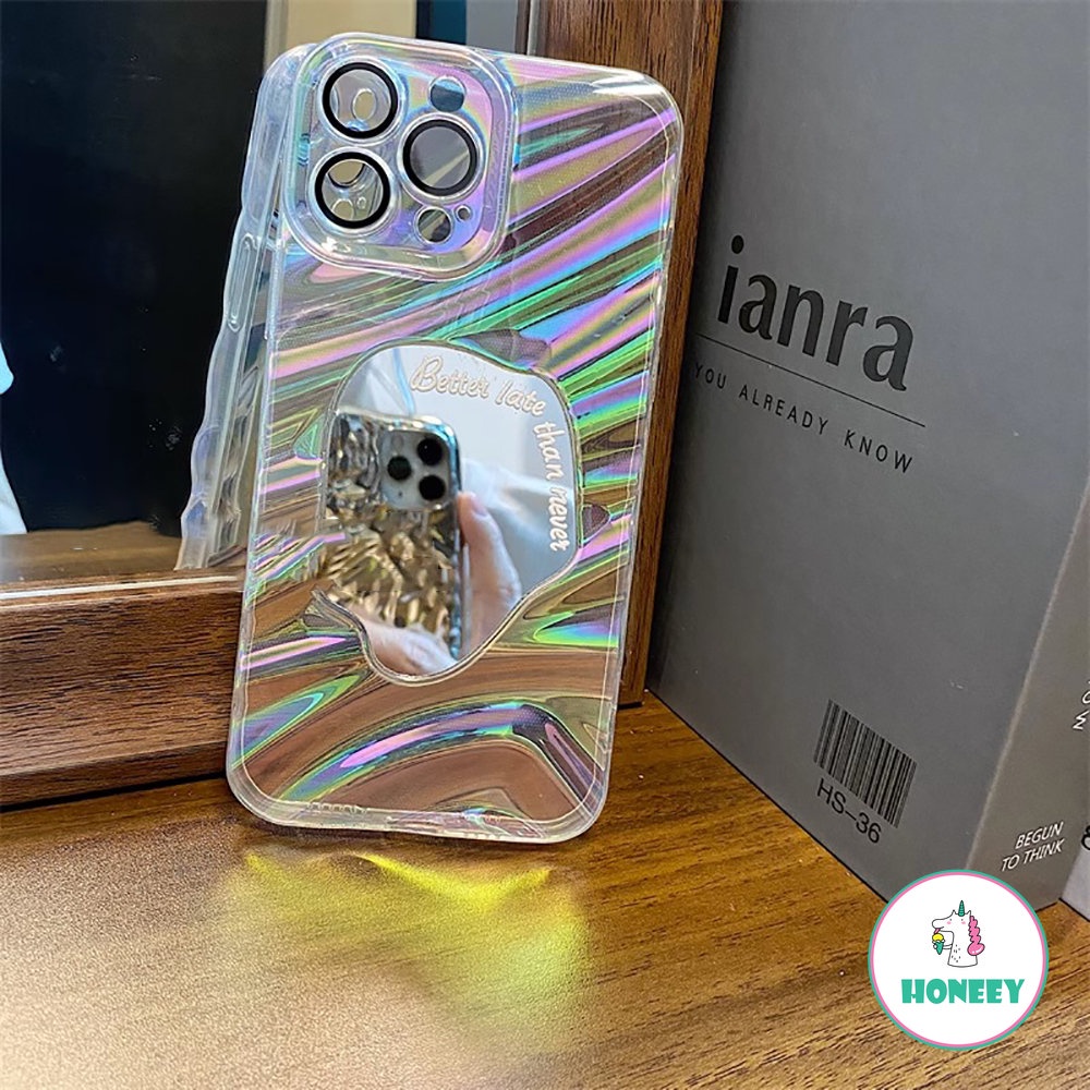 Casing Ponsel Cermin Bertekstur Lipit Glitter Musim Panas Kompatibel Untuk iPhone 14 Pro 13 12 Pro Max11 Cover Pelindung Laser Lembut