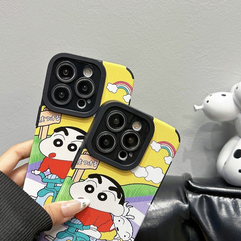 IPHONE Untuk Iphone14 13 12 11 Pro Max X XR XS Max7 8 Plus Kartun Lucu Crayon Shin-chan Tekstur Vertikal Kulit Pelindung Soft case