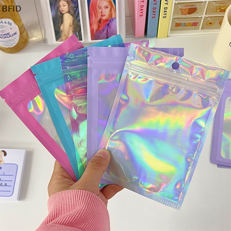 [BFID] 10pcs Tas Ziplock Warna Laser Perhiasan Tas Kemasan Kosmetik Storage Bag Nail Packaging Bag Waterproof Kantong Kemasan Kado [ID]