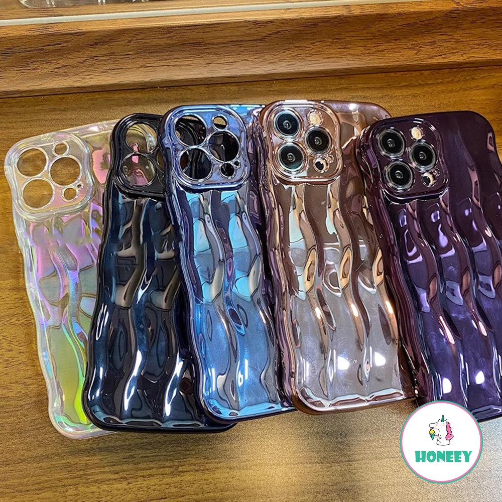 IPHONE 3d Wavy Water Ripple Aurora Laser Clear Phone Case Untuk Iphone14 13 12 11 Pro Max 13 14Pro Fashion Plating Shockproof Back Cover