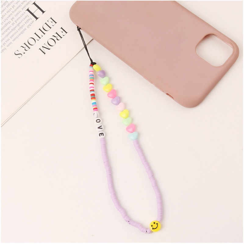 Light Purple Silicone Slice Flat Beads Dengan Warna Macaron Love Hearts Universal Phone Strap Untuk Untuk iPhone Untuk Samsung Untuk OPPO Untuk VIVO Untuk Huawei Untuk Redmi Untuk Xiaomi Case DIY