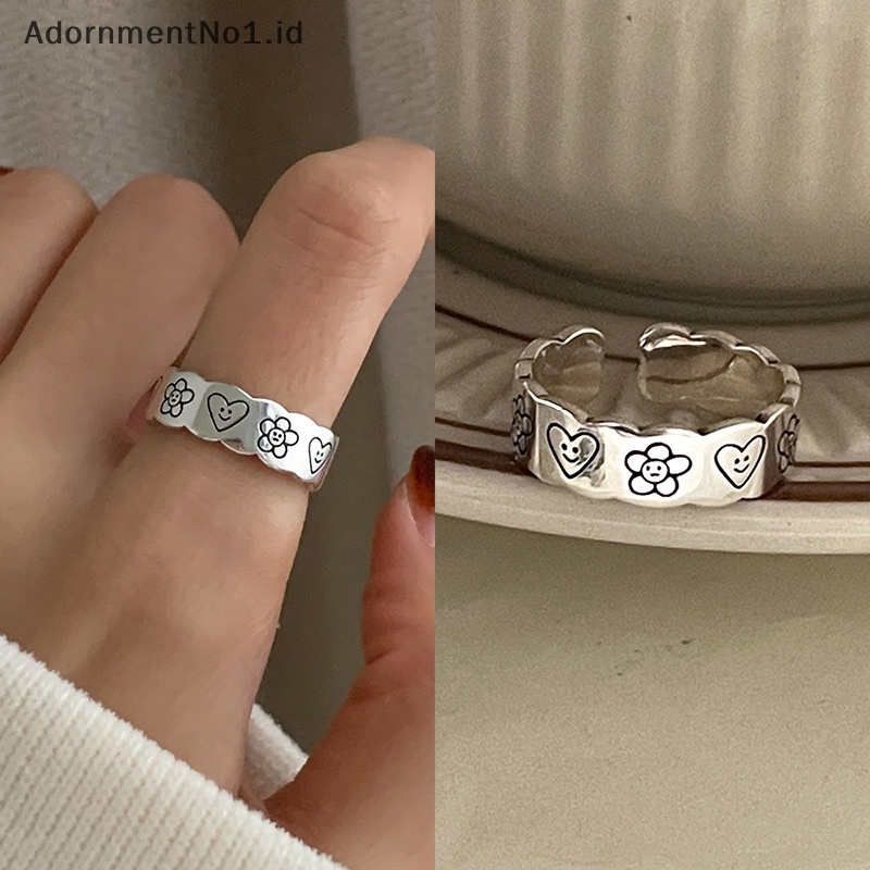 [AdornmentNo1] Bentuk Smile cincin keren Punk warna Silver untuk wanita Fashion Jewelry cincin Adjustable Open Vintage untuk pesta hadiah ulang tahun