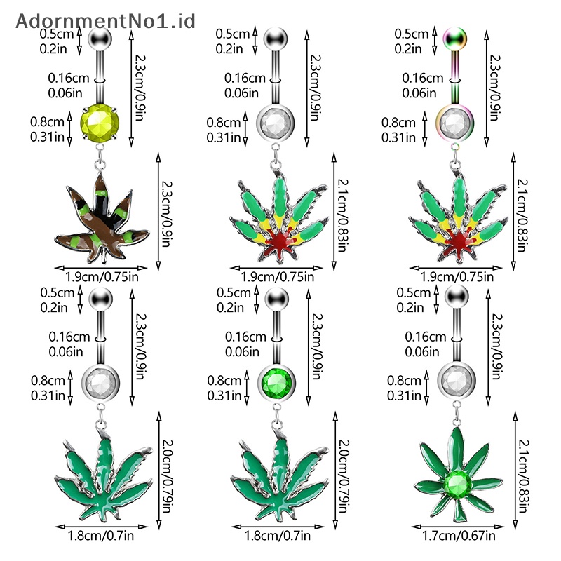 [AdornmentNo1] Fashion Maple Leaf pusar perut kancing cincin kristal zirkon liontin pusar cincin tubuh perhiasan untuk wanita