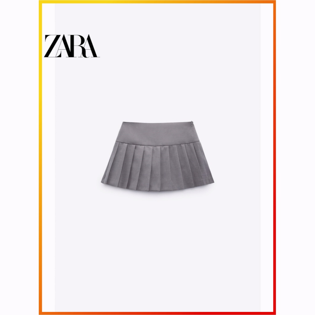ZARA Spring New TRF Women's Casual Versatile High Waist Wide Pleated Pant Skirt 7385403 704