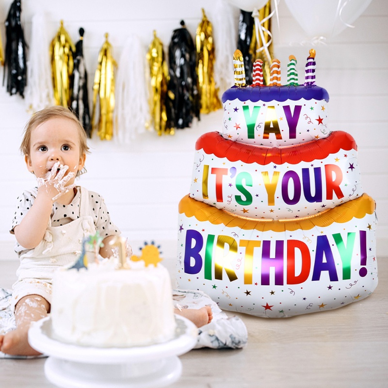 Layout Latar Belakang Ulang Tahun Kartun Lucu Properti Fotografi/ Lilin Tiga Lapis Berwarna Besar Kue Aluminium Film Balon/ Balon Hias Untuk Pesta Ulang Tahun Pertama Anak/