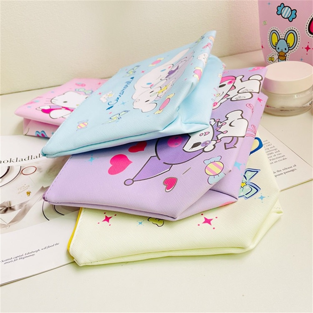 ღ Sanrio Tas Kosmetik Gadis Jepang Jantung Kapasitas Besar Tas Kosmetik Trapesium Kuromi Pochacco Pu Kulit Tas Penyimpanan Perjalanan Nyaman