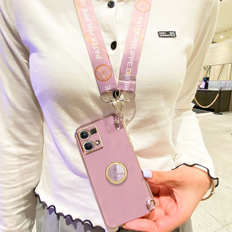Gloden tree Phone Case Untuk OPPO Reno 7 Pro 5G Reno 7SE 5G Original Casing Dengan Watch Standand Lanyard