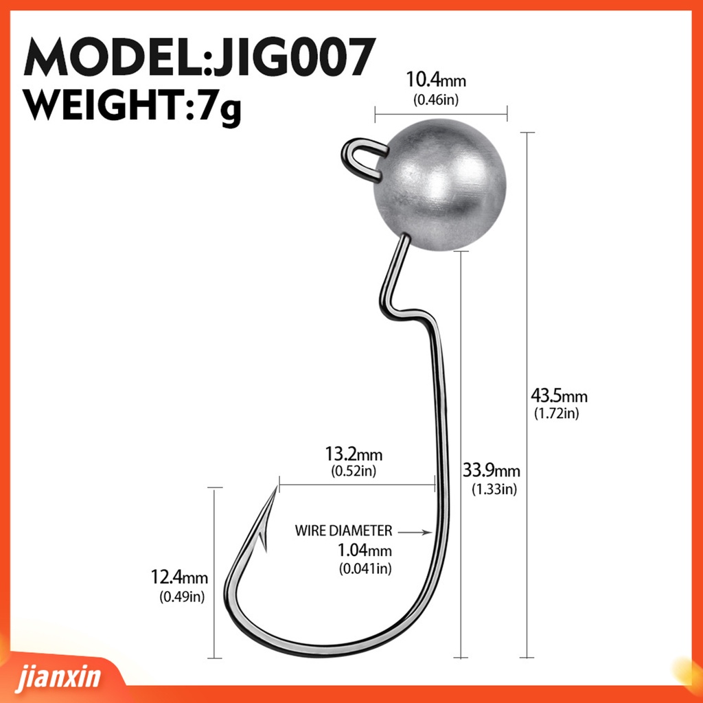 (In Stock) 5Pcs 3.5g /5g /7g /10g Umpan Pancing Tajam Mudah Digunakan Metal Offset Head Ball Jig Hook Untuk Air Asin