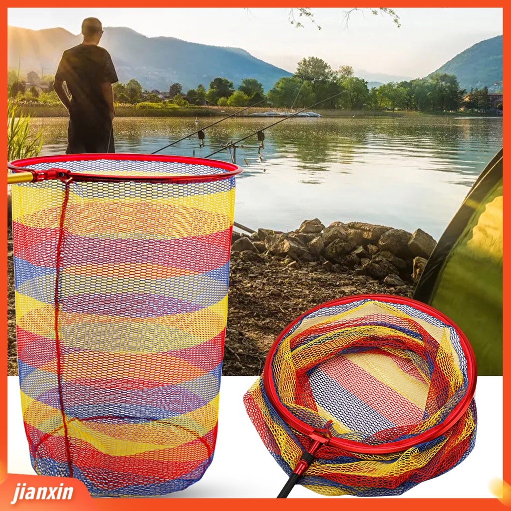 (In Stock) Jaring Pendaratan Pancing Lipat Aman Menangkap Paduan Aluminium Kedalaman 50 cm Jala Warna-Warni Jaring Ikan Peralatan Memancing