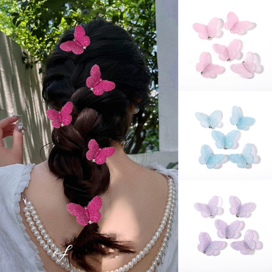 5pcs/set Kupu-Kupu Shiny Hair Clip Plastik Lucu Manis Jepit Rambut Klip Samping Aksesoris Rambut Gadis