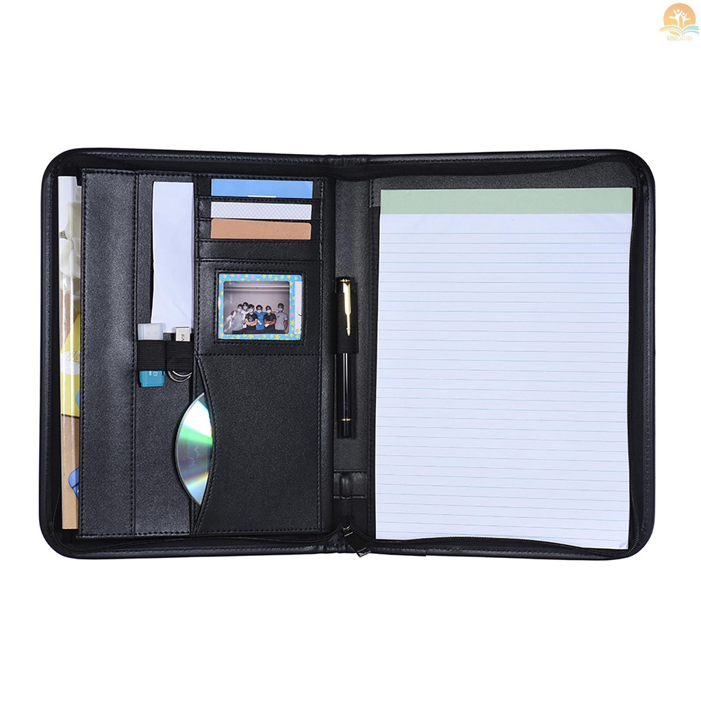 In Stock Multifungsi Profesional Bisnis Portfolio Padfolio Folder Dokumen Case Organizer A4 Kulit PU Penutup Resleting Dengan Holder Kartu Nama Memo Note Pad