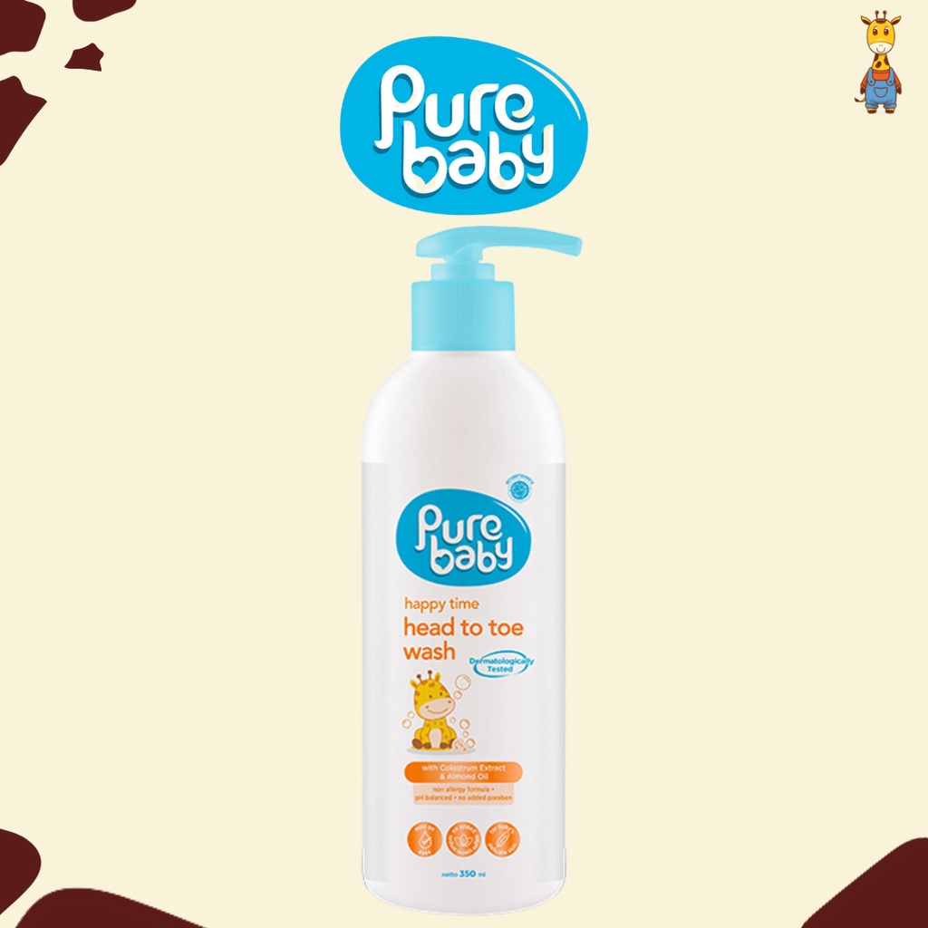 Pure Baby Happy Head To Wash Pump 350ml - Sabun Shampo Bayi 2in1