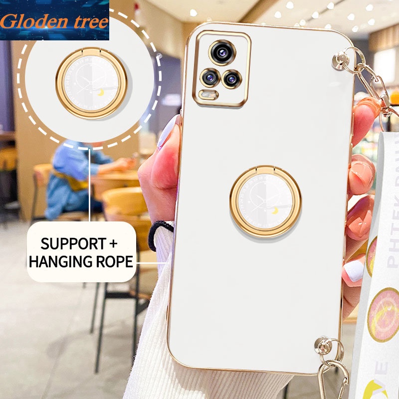 Gloden tree Phone Case Untuk Vivo V20 Pro V20SE V2022 Y70 Casing Original Dengan Lanyard Standand Jam