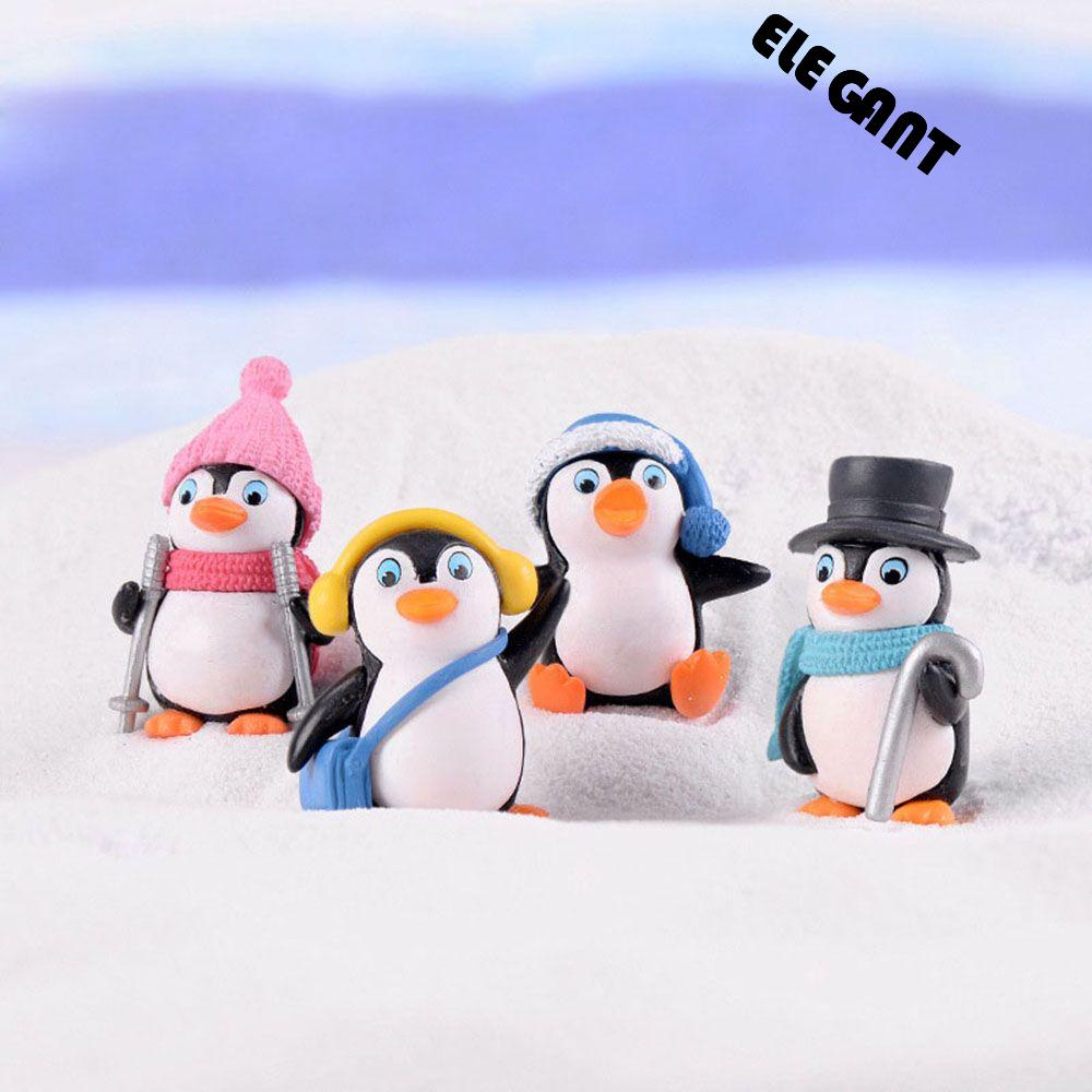【 ELEGANT 】 Winter Penguin Moss Gnomes Garden Untuk Dekorasi Peri Terrariums Kerajinan Tangan 4pcs /set