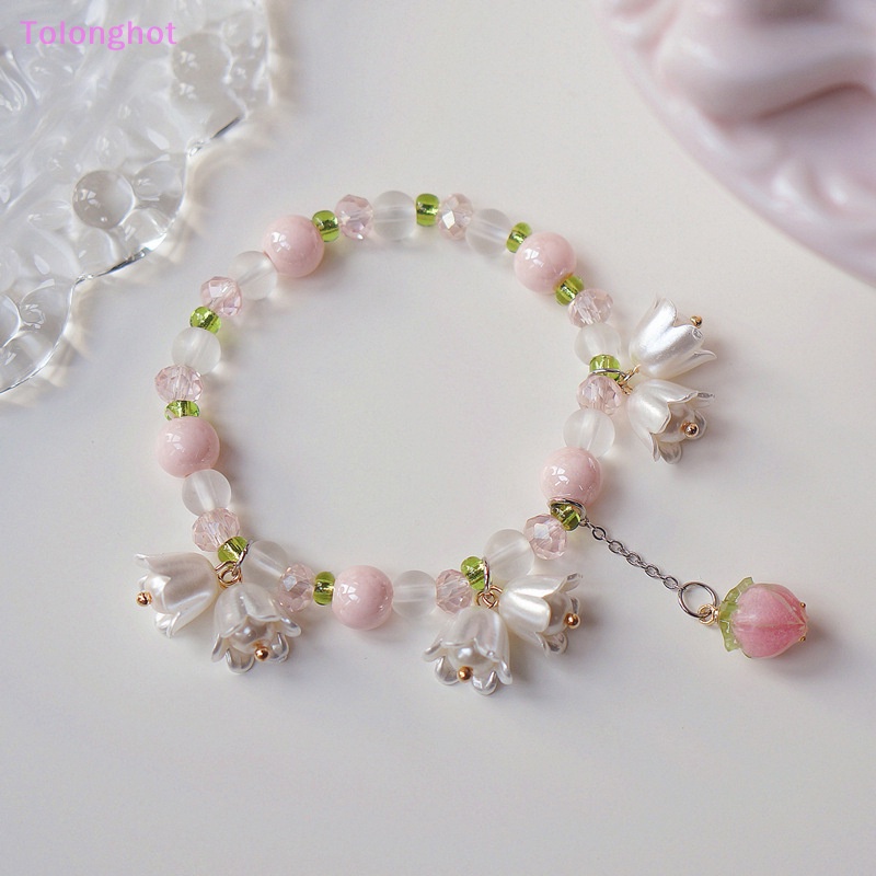 Tolonghot&gt; Korea Cahaya Gelang Bunga Tulip Untuk Wanita Zirkon Mengkilap Opal Mutiara Manik-Manik Mawar Adjustable Pesona Gelang Perhiasan Trendi well